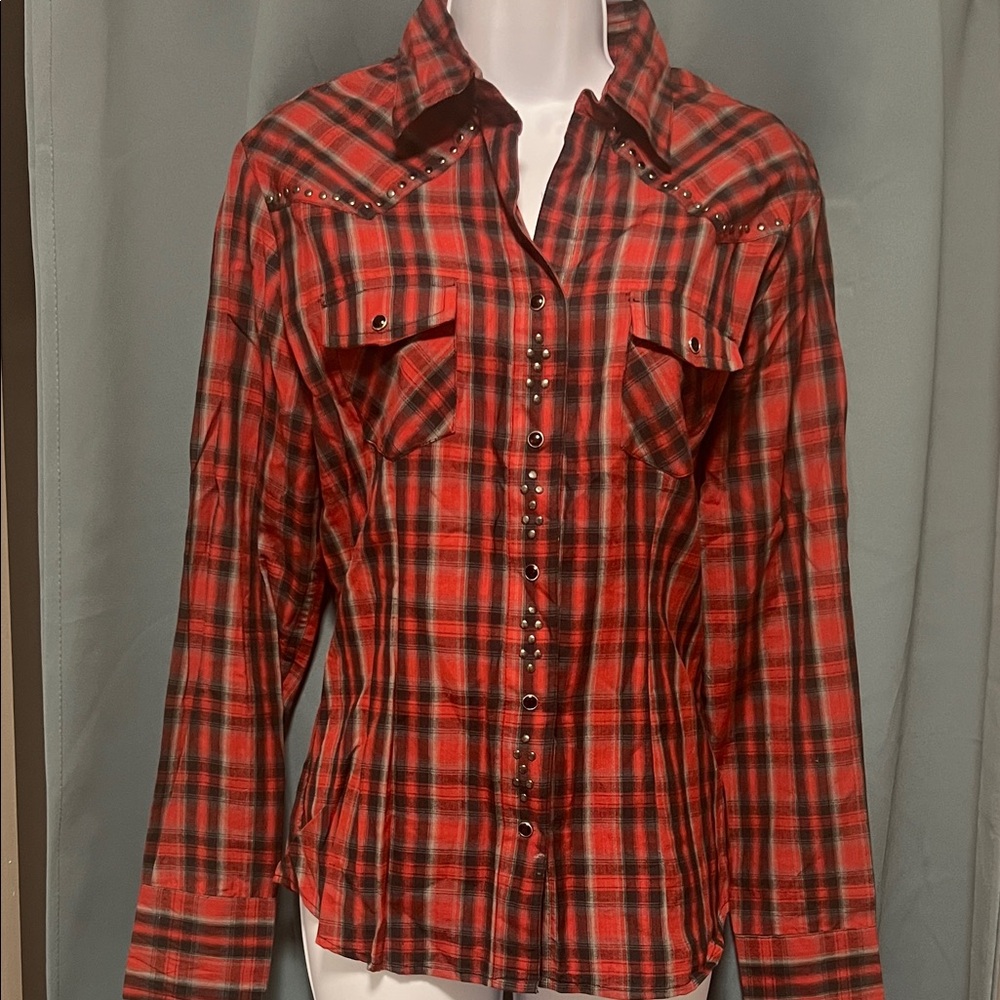 Panhandle Slim Red and Black Studded Western Shirt